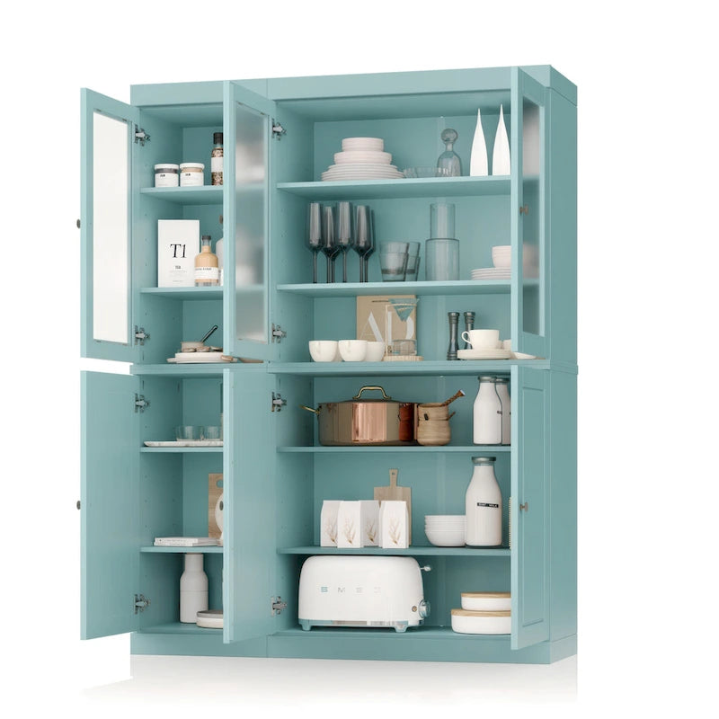 Palace Imports 100% Solid Wood 48.5 Pantry China Cabinet with Frosted Glass, Solid Wood Doors and 2-Drawers