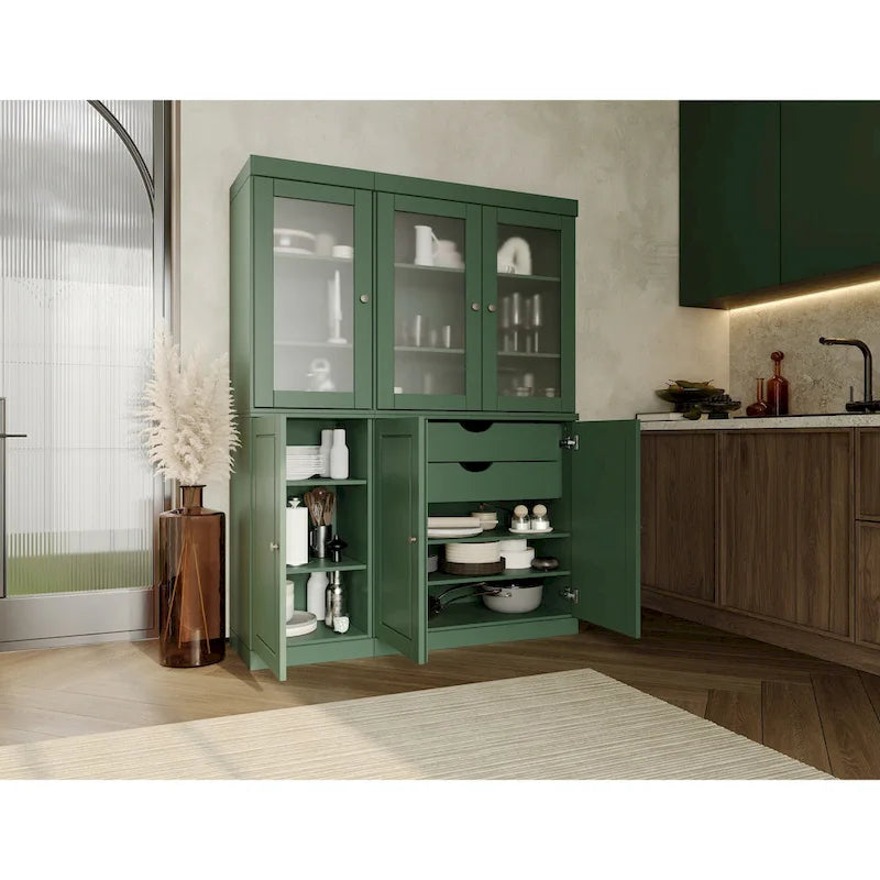 Palace Imports 100% Solid Wood 48.5 Pantry China Cabinet with Frosted Glass, Solid Wood Doors and 2-Drawers