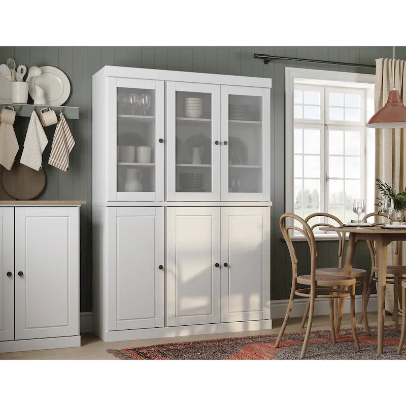 Palace Imports 100% Solid Wood 48.5 Pantry China Cabinet with Frosted Glass, Solid Wood Doors and 2-Drawers