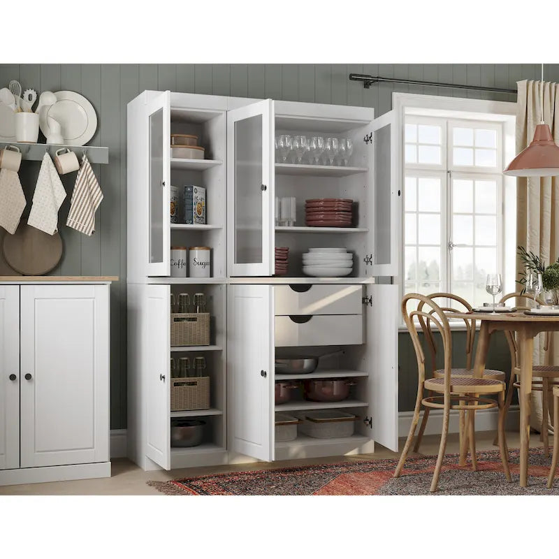 Palace Imports 100% Solid Wood 48.5 Pantry China Cabinet with Frosted Glass, Solid Wood Doors and 2-Drawers