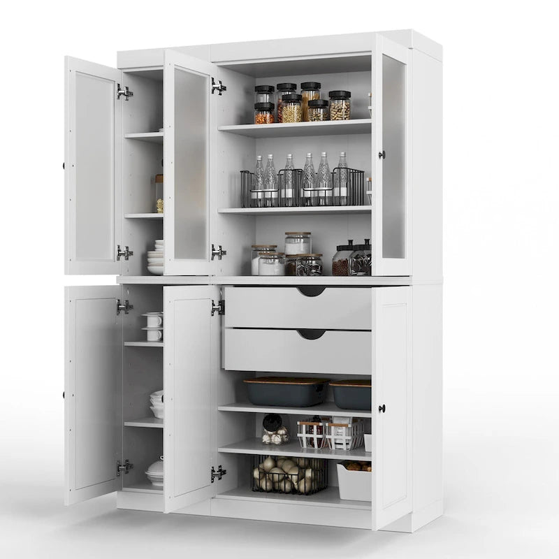 Palace Imports 100% Solid Wood 48.5 Pantry China Cabinet with Frosted Glass, Solid Wood Doors and 2-Drawers
