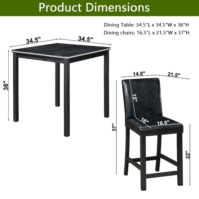 5 Pcs Counter Height Dining Table Set, Wooden Diningroom Furniture Set with Square Table and 4 Upholstered Chairs