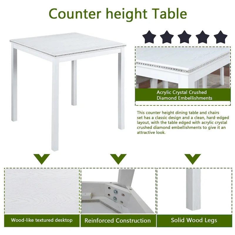 5 Pcs Counter Height Dining Table Set, Wooden Diningroom Furniture Set with Square Table and 4 Upholstered Chairs