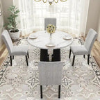 5 Piece Kitchen Table and Chairs Set, 4 People Round Dining Table Set, 4 Upholstered Chairs with Rubber Wood Legs