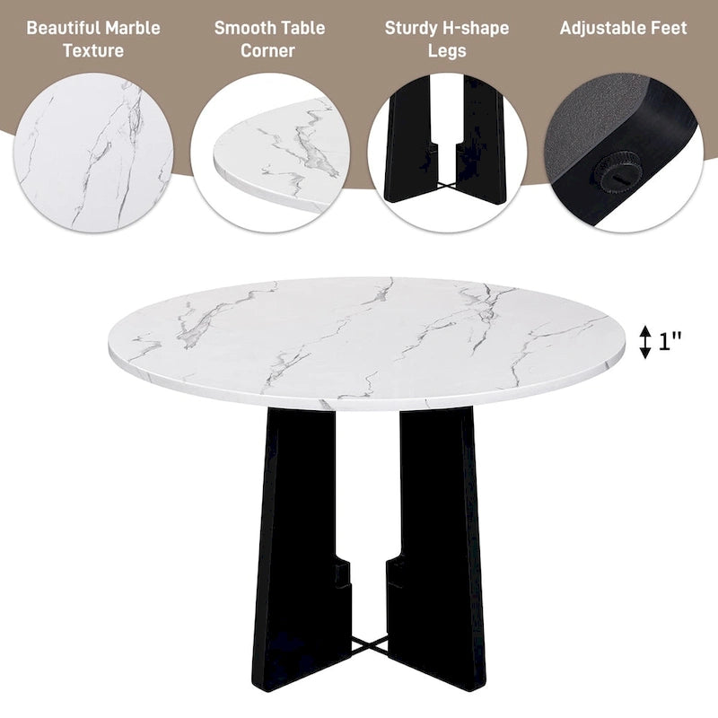 5 Piece Kitchen Table and Chairs Set, 4 People Round Dining Table Set, 4 Upholstered Chairs with Rubber Wood Legs