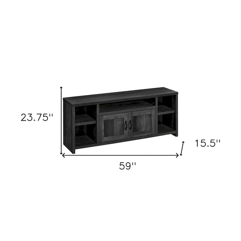 Modern Reclaimed Black TV Stand for 55 TVs with Cabinets and Shelving Wood Entertainment Unit - 23.75H x 59W x 15.5D