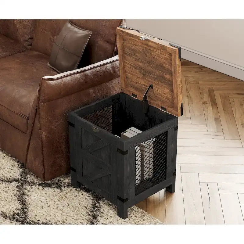 Lift Top End Table,Nightstand with Rustic Lock