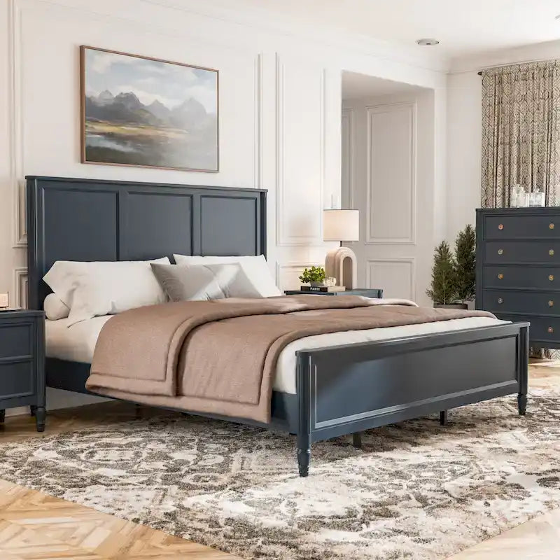 Arlena Classic Modern Solid Wood Panel Bed