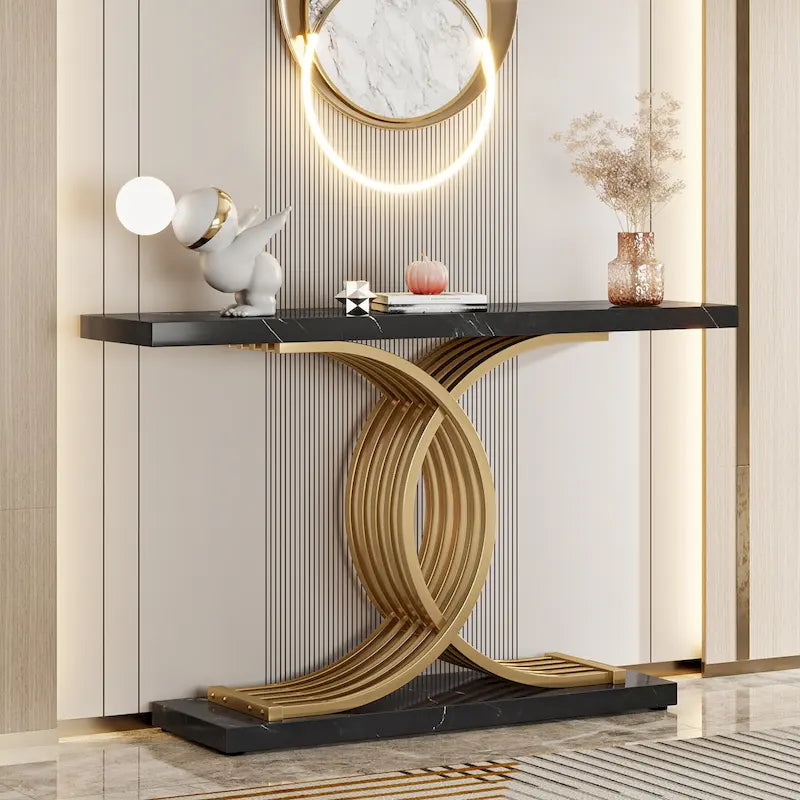 40 Modern Console Table, Faux Marble Entryway Hallway Table for Foyer