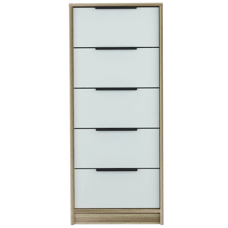 Wood Modern 5 Drawer Dresser Chest with Metal Glides and Handles