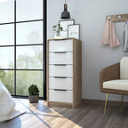 Wood Modern 5 Drawer Dresser Chest with Metal Glides and Handles
