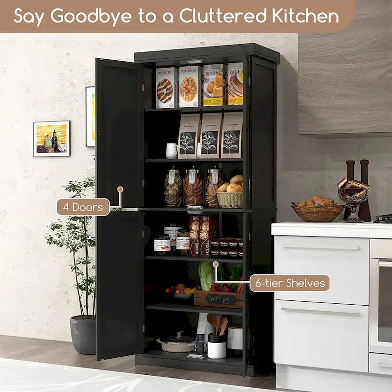 Gymax 72.5 Kitchen Pantry w/4 Door 6-Tier Shelves Freestanding