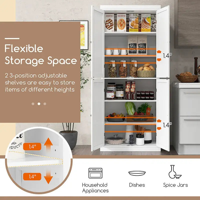 Gymax 72.5 Kitchen Pantry w/4 Door 6-Tier Shelves Freestanding