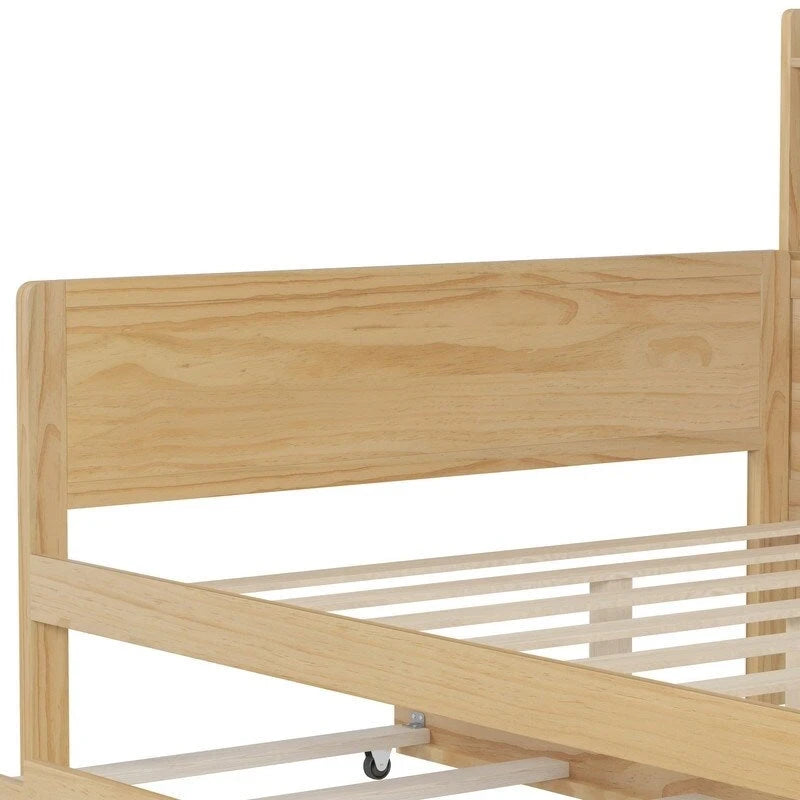 Twin/Full Size Multifunctional Daybed with Storage Shelves and Desk, Wooden Platform Bed Frame with Twin Size Trundle