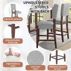 Mid Century Modern Bar Stools Set of 4,Counter Stools with Back,Linen Upholstered Barstools with Solid Wood Legs Bar Chairs