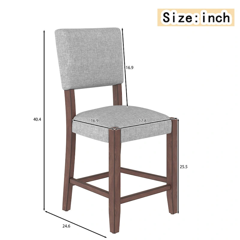 Mid Century Modern Bar Stools Set of 4,Counter Stools with Back,Linen Upholstered Barstools with Solid Wood Legs Bar Chairs