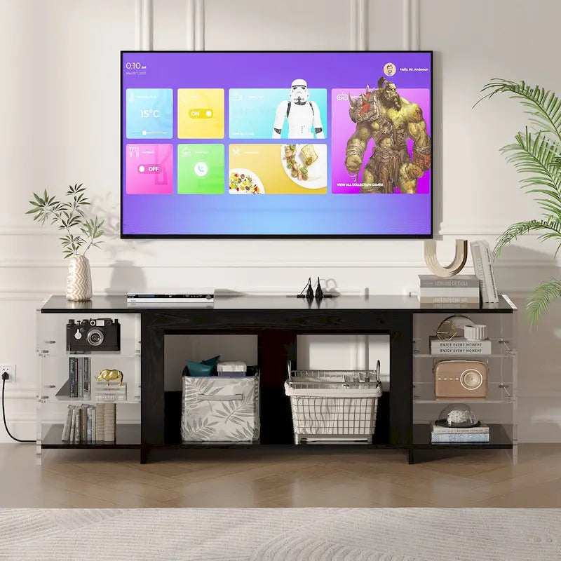 VECELO 70 Rustic TV Stand without/with Fireplace Heater(2 Options),Media Entertainment Center Table with Storage Shelves