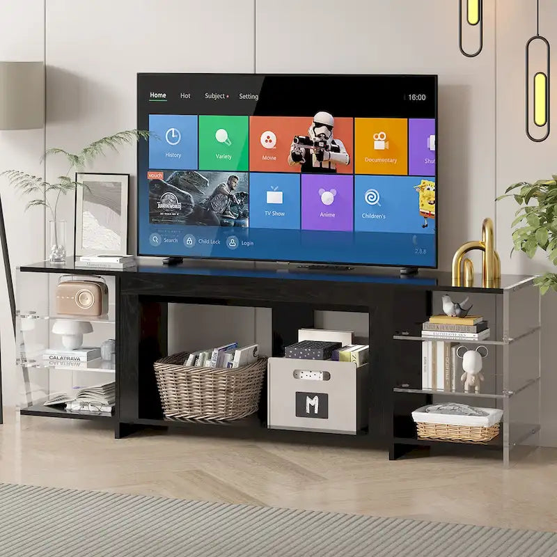 VECELO 70 Rustic TV Stand without/with Fireplace Heater(2 Options),Media Entertainment Center Table with Storage Shelves