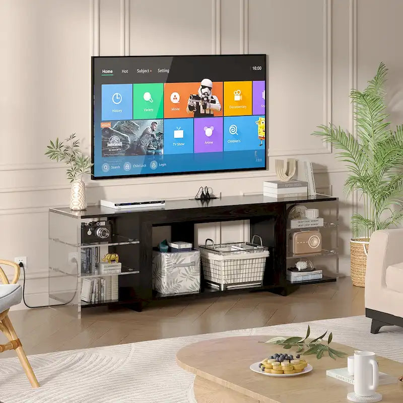 VECELO 70 Rustic TV Stand without/with Fireplace Heater(2 Options),Media Entertainment Center Table with Storage Shelves