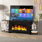 VECELO 70 Rustic TV Stand without/with Fireplace Heater(2 Options),Media Entertainment Center Table with Storage Shelves
