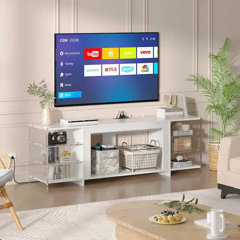 VECELO 70 Rustic TV Stand without/with Fireplace Heater(2 Options),Media Entertainment Center Table with Storage Shelves