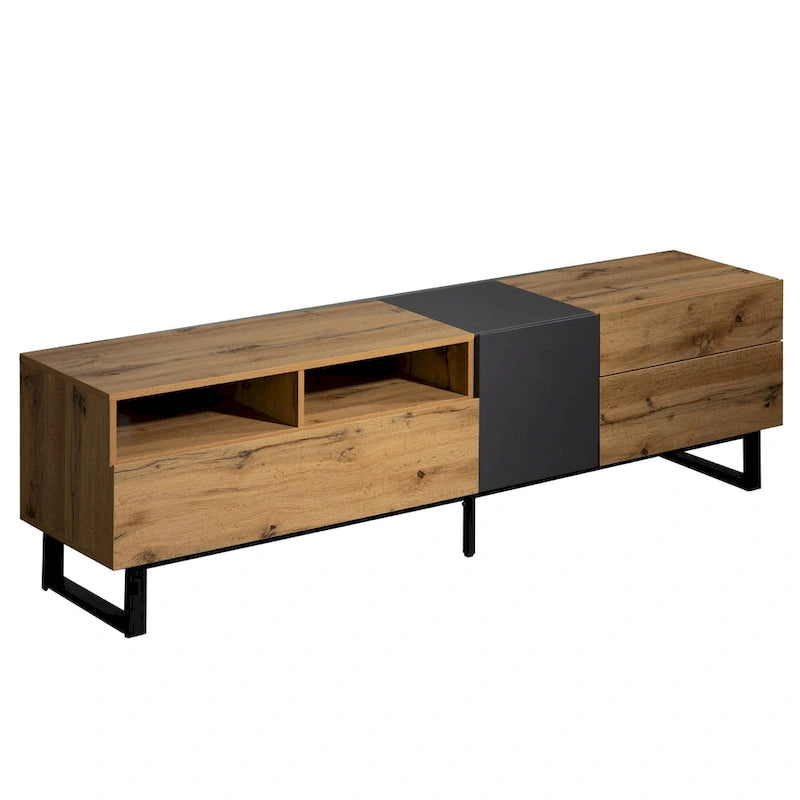 70.9 TV Stand with Double Storage Space and Drop Down Door for TVs Up to 80