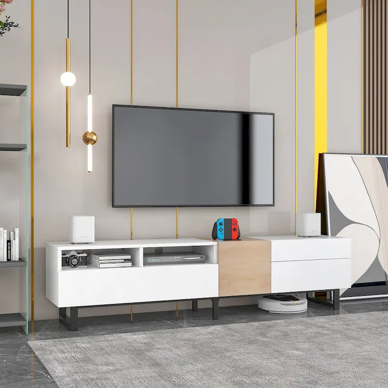 70.9 TV Stand with Double Storage Space and Drop Down Door for TVs Up to 80