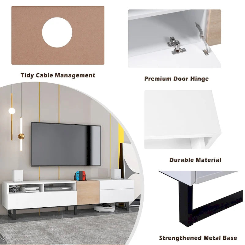 70.9 TV Stand with Double Storage Space and Drop Down Door for TVs Up to 80