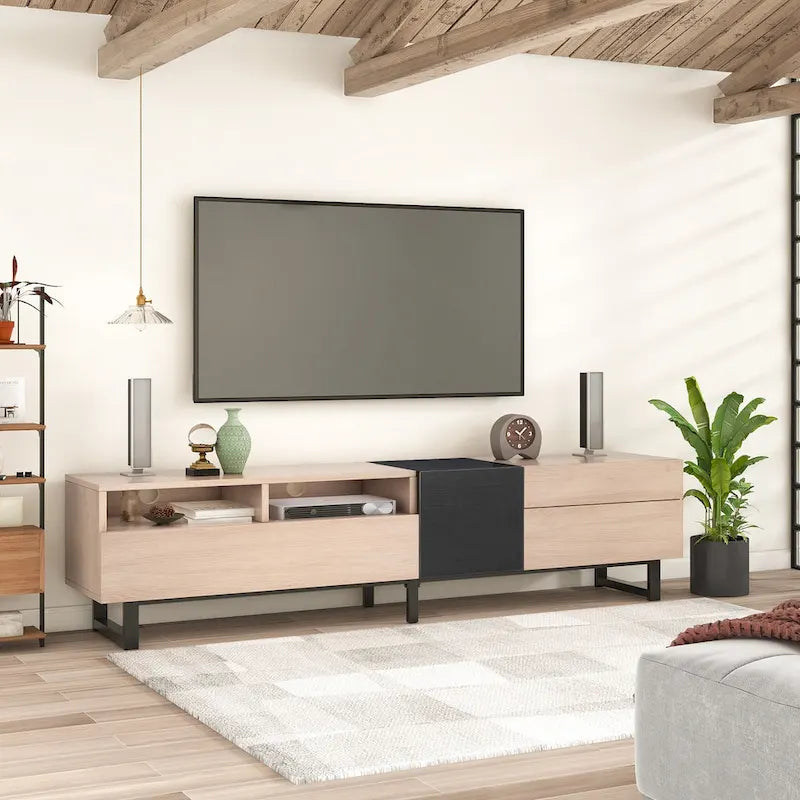 70.9 TV Stand with Double Storage Space and Drop Down Door for TVs Up to 80