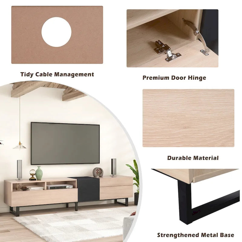 70.9 TV Stand with Double Storage Space and Drop Down Door for TVs Up to 80