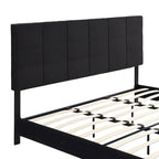 Black Linen King Size Upholstered Platform Bed Frame with Button Tufted Headboard, Wood Slat Support, No Box Spring Needed
