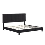 Black Linen King Size Upholstered Platform Bed Frame with Button Tufted Headboard, Wood Slat Support, No Box Spring Needed