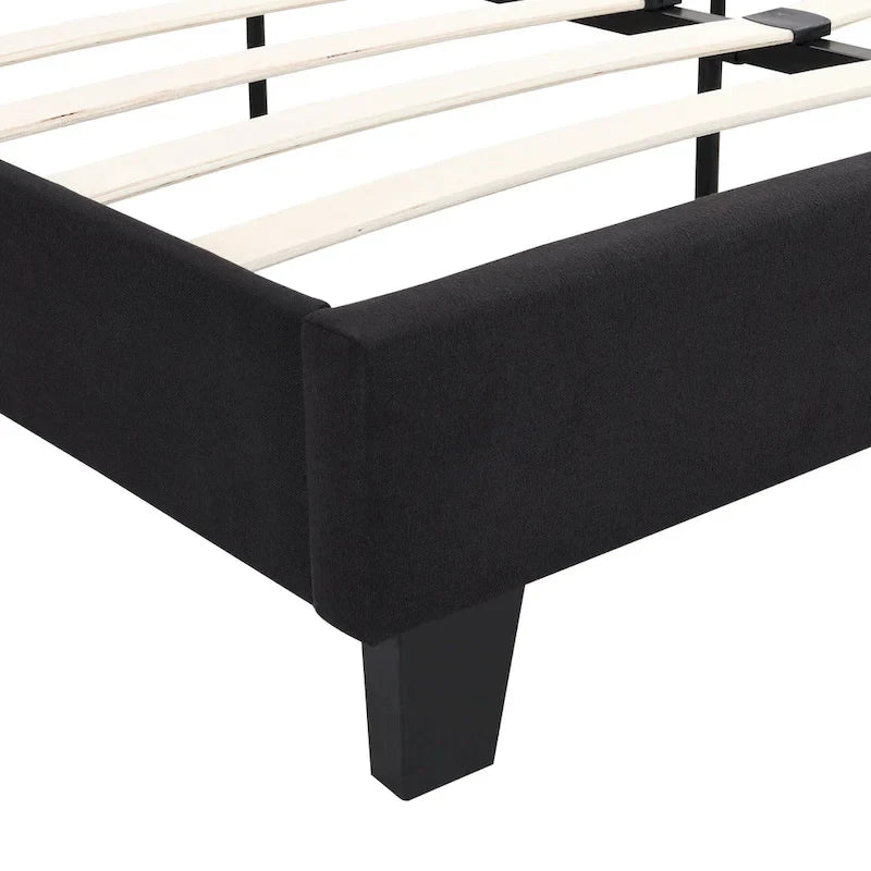 Black Linen King Size Upholstered Platform Bed Frame with Button Tufted Headboard, Wood Slat Support, No Box Spring Needed