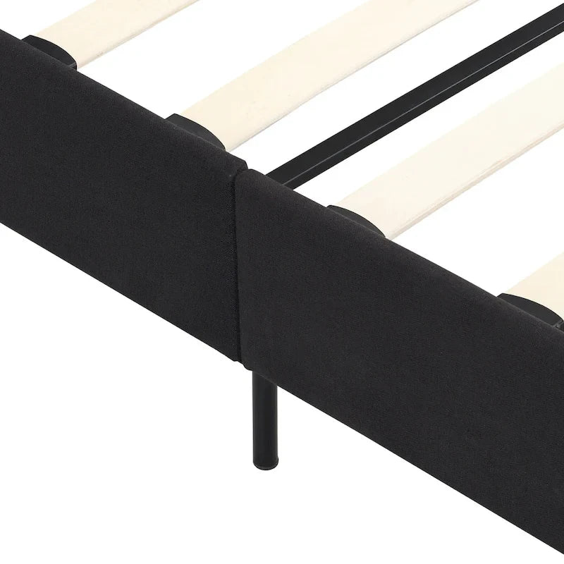 Black Linen King Size Upholstered Platform Bed Frame with Button Tufted Headboard, Wood Slat Support, No Box Spring Needed