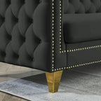 Black 82.2 Velvet Chesterfield L-Shaped Sofa for 5 with Nailhead Trim and Tufted Cushions