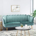 Velvet Channel Stitched 3-seater Sofa with Metal Legs