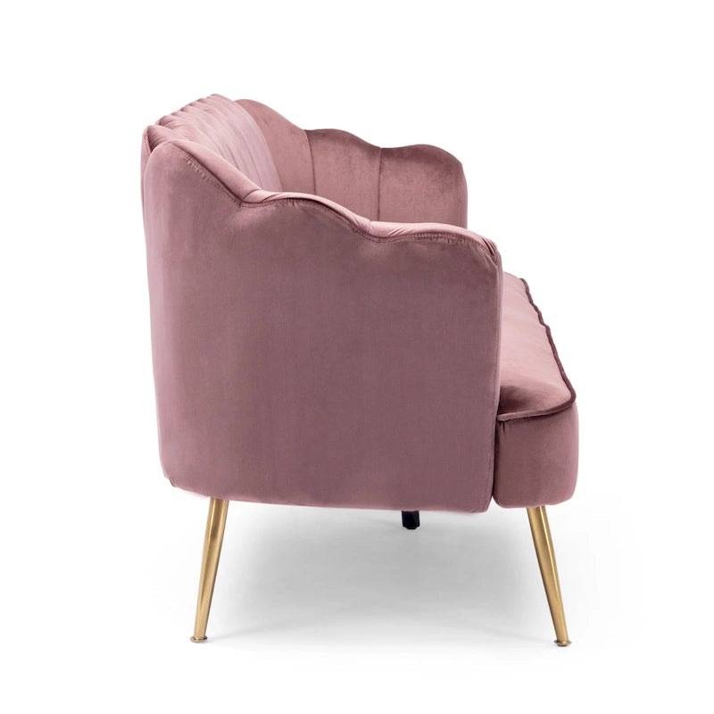 Velvet Channel Stitched 3-seater Sofa with Metal Legs
