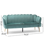 Velvet Channel Stitched 3-seater Sofa with Metal Legs