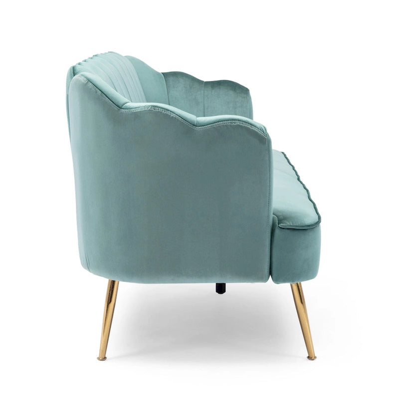 Velvet Channel Stitched 3-seater Sofa with Metal Legs