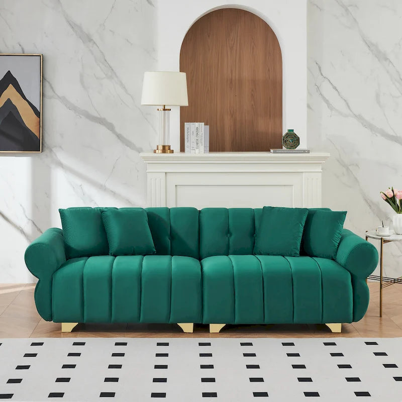 Green Velvet 3-seater Sofa with Spring-Wrapped Cushions
