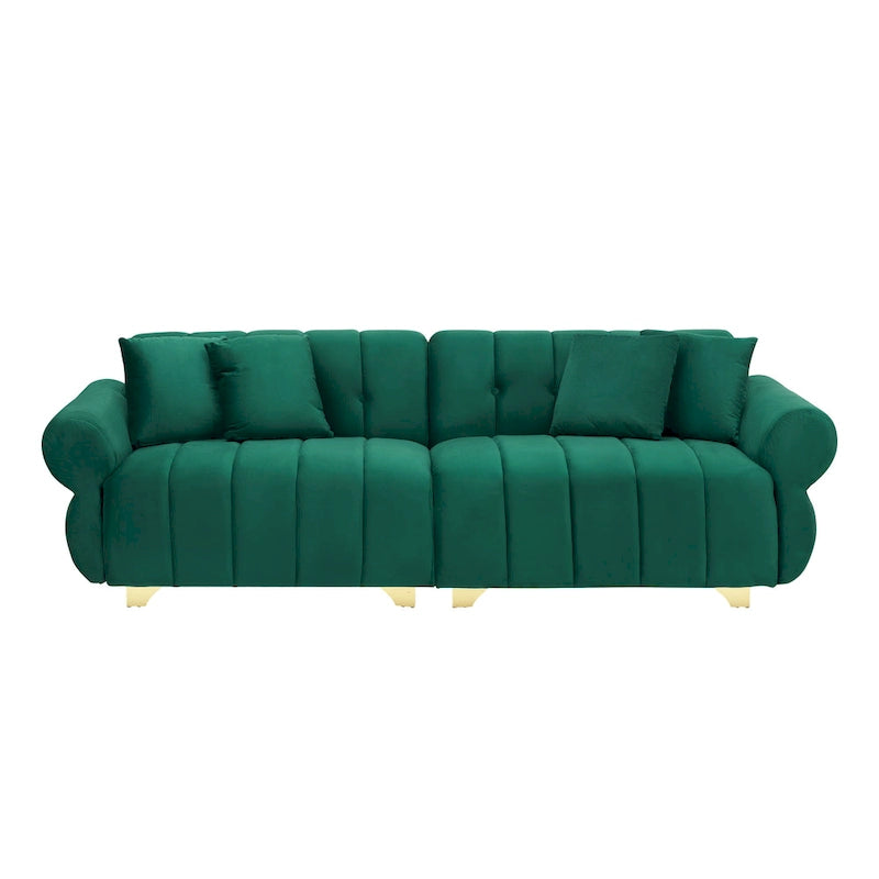 Green Velvet 3-seater Sofa with Spring-Wrapped Cushions