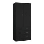 19 Modern Double-door Armoire with 3 Drawers and 1 Hanging Rod for Bedroom
