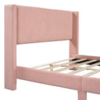 Queen Corduroy Platform Bed with Tufted Headboard