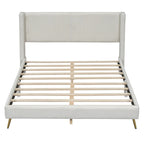 Queen Corduroy Platform Bed with Tufted Headboard