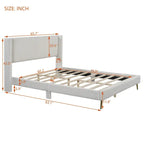 Queen Corduroy Platform Bed with Tufted Headboard