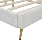 Queen Corduroy Platform Bed with Tufted Headboard