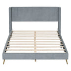 Queen Corduroy Platform Bed with Tufted Headboard