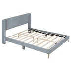Queen Corduroy Platform Bed with Tufted Headboard