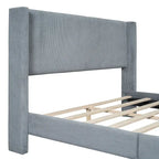 Queen Corduroy Platform Bed with Tufted Headboard