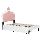 Upholstered Princess Bed with Crown Headboard & Drawers